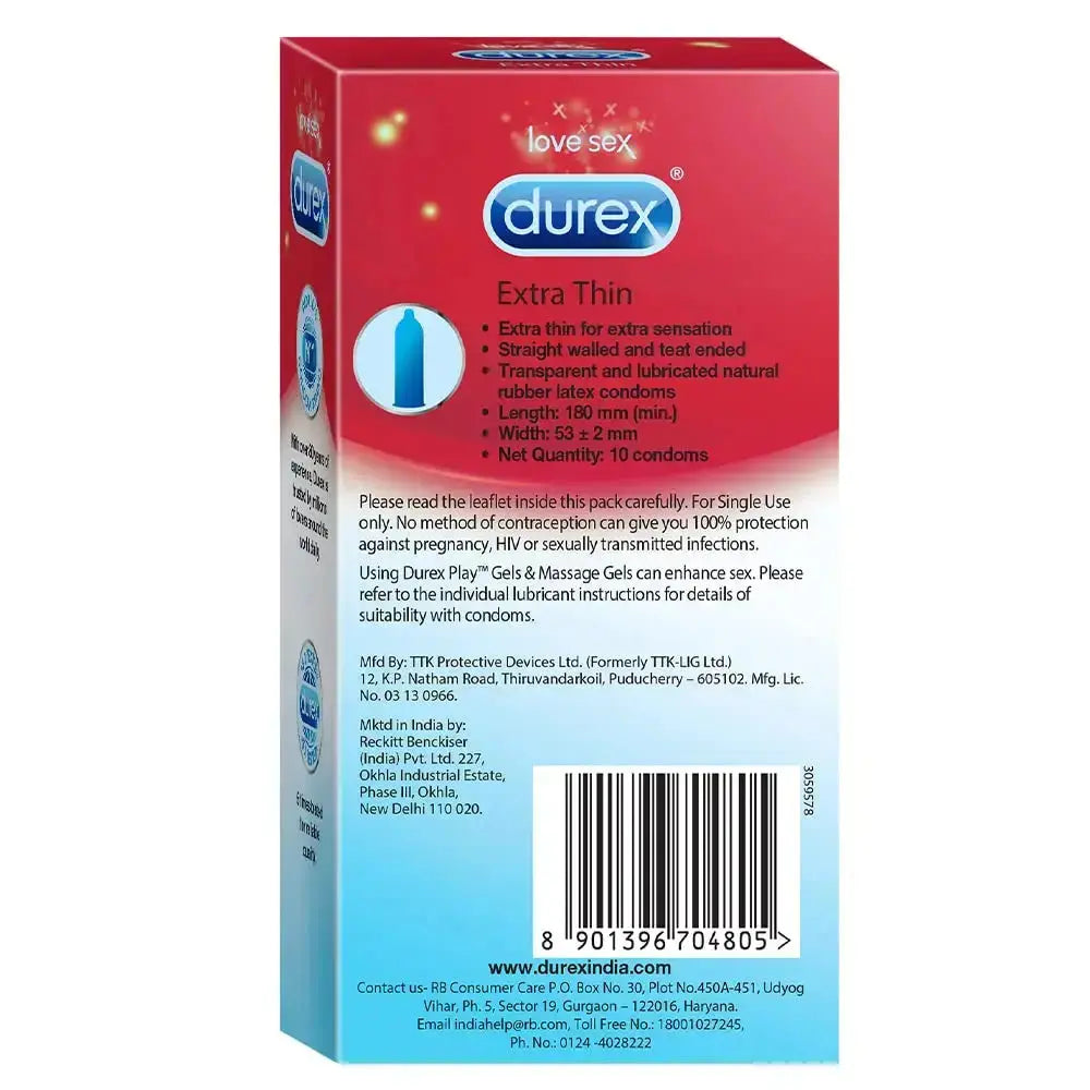 Durex Extra Thin Condoms – 10 Count (Pack of 3) | Ultra-Thin Latex Condoms for Maximum Sensation & Protection V2deliver.com