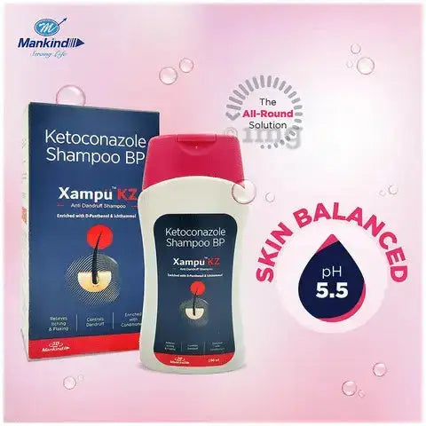 Ketoconazole shampoo with packaging on a pink background
