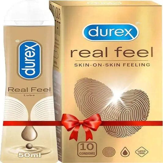 Durex Real Feel Lubricant & Condoms Combo | Climax Control Lube + 10 Non-Latex Condoms for Enhanced Intimacy V2deliver.com