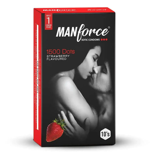 Manforce 1500 Dots Condoms Strawberry Flavour 10 Count | Extra Stimulation & Flavored Intimacy | Xotic Series - Sellzova