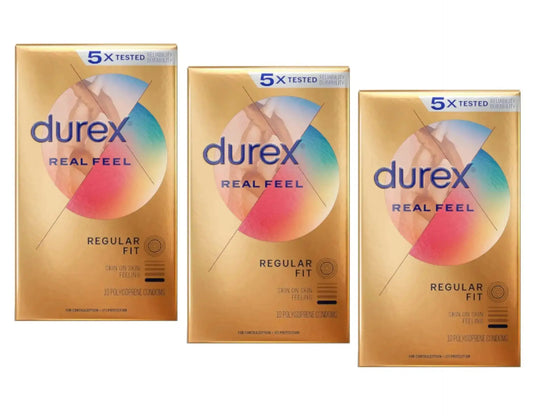 Durex Real Feel Non Latex Condoms, 30 Count 3x10 - Ultra Fine & Lubricated for Skin on Skin Feeling V2deliver.com