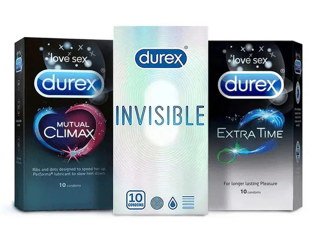 Durex Condoms Pleasure King Combo Pack (30s) | Invisible, Mutual Climax & Extra Time | Long-Lasting, Ultra Thin & Climax Control V2deliver.com
