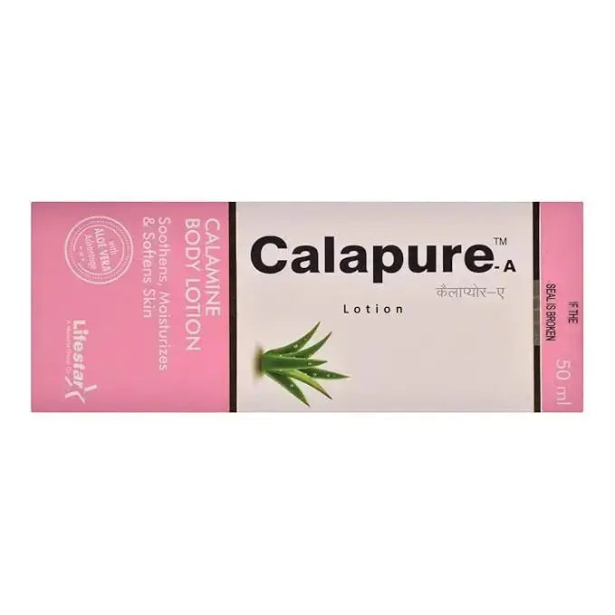 Calapure-A Calamine Body Lotion 50ml | Anti-Itch, Soothing Moisturizer with Aloe Vera & Calamine | Rashes, Prickly Heat & Skin Irritation Relief V2deliver.com