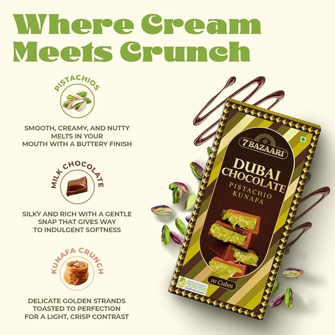 7 BAZAARI Authentic Dubai Chocolate Pistachio Kunafa