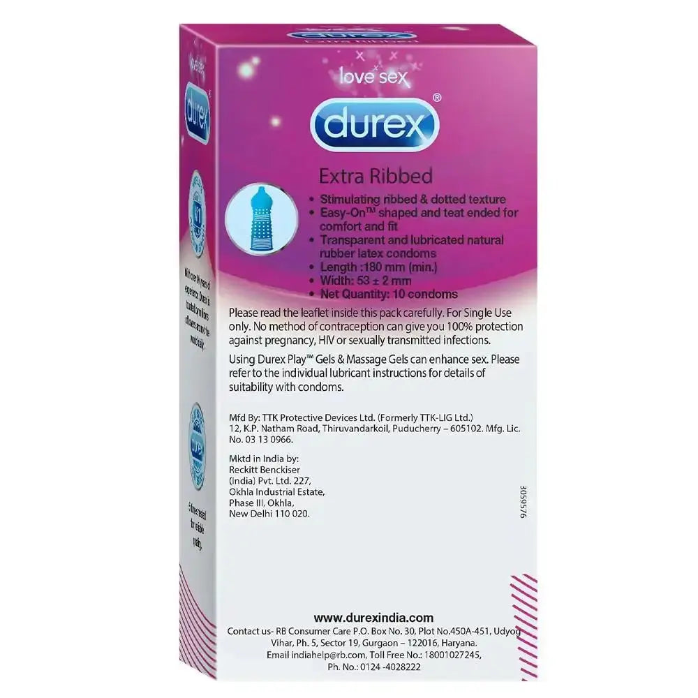 Durex Extra Ribbed Condoms 20 Count | 10s Pack of 2 | Textured for Enhanced Pleasure V2deliver.com