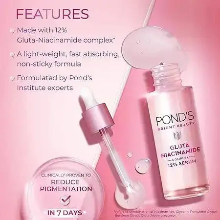 POND'S Anti-Pigmentation Serum 28ml | 12% Gluta-Niacinamide Complex | Reduces Pigmentation from Day 7 | Bright & Flawless Skin - Sellzova