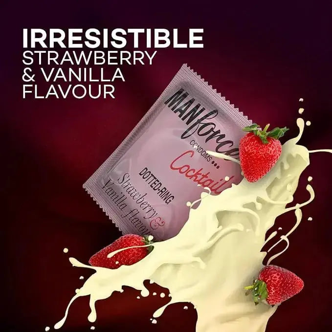 Manforce Condoms – Strawberry & Vanilla Cocktail, 10 Pcs (Set of 5) | Long-Lasting, Dotted & Flavored Latex Condoms for Men - Sellzova