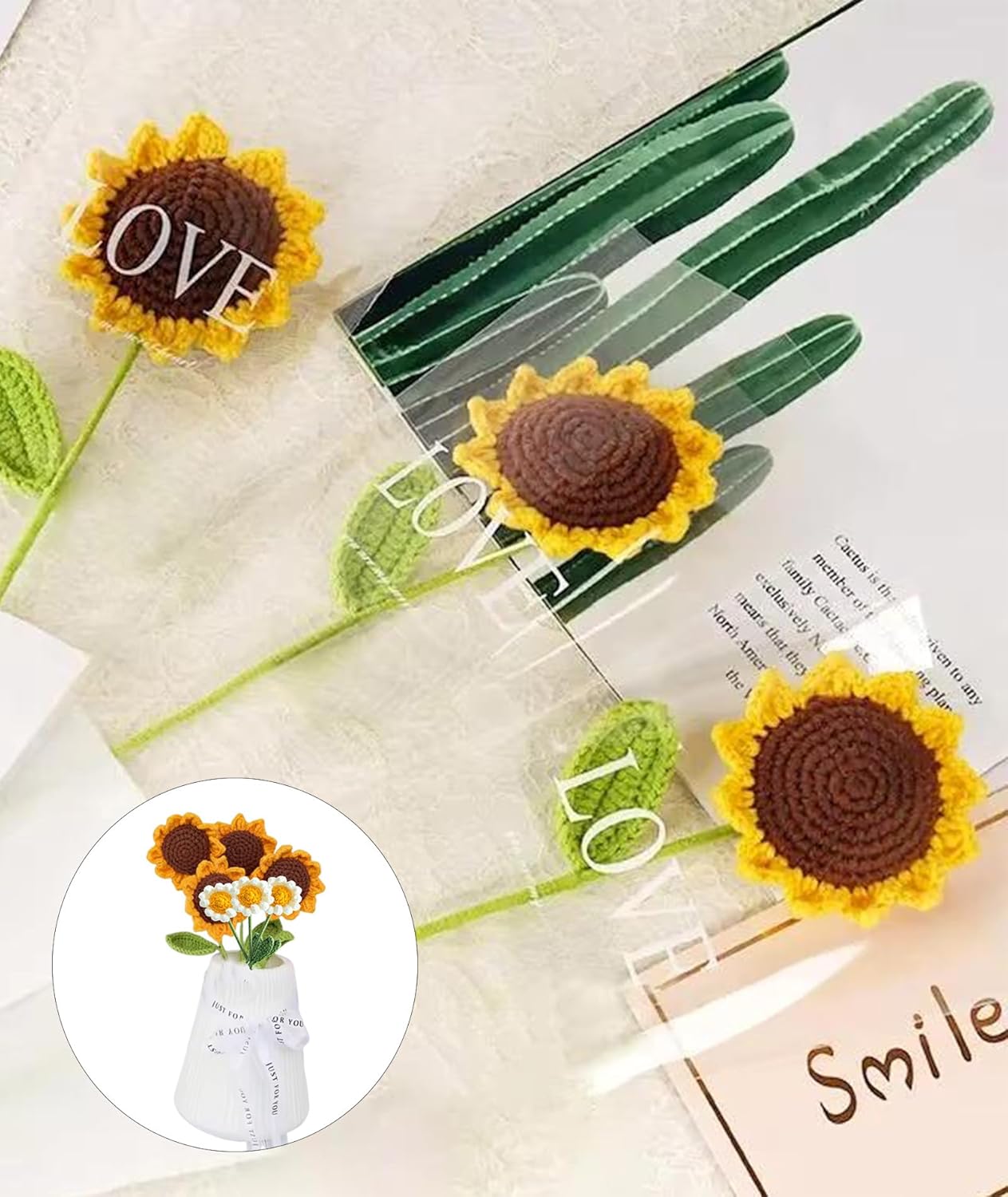 7PCS Crochet Sunflower Bouquet
