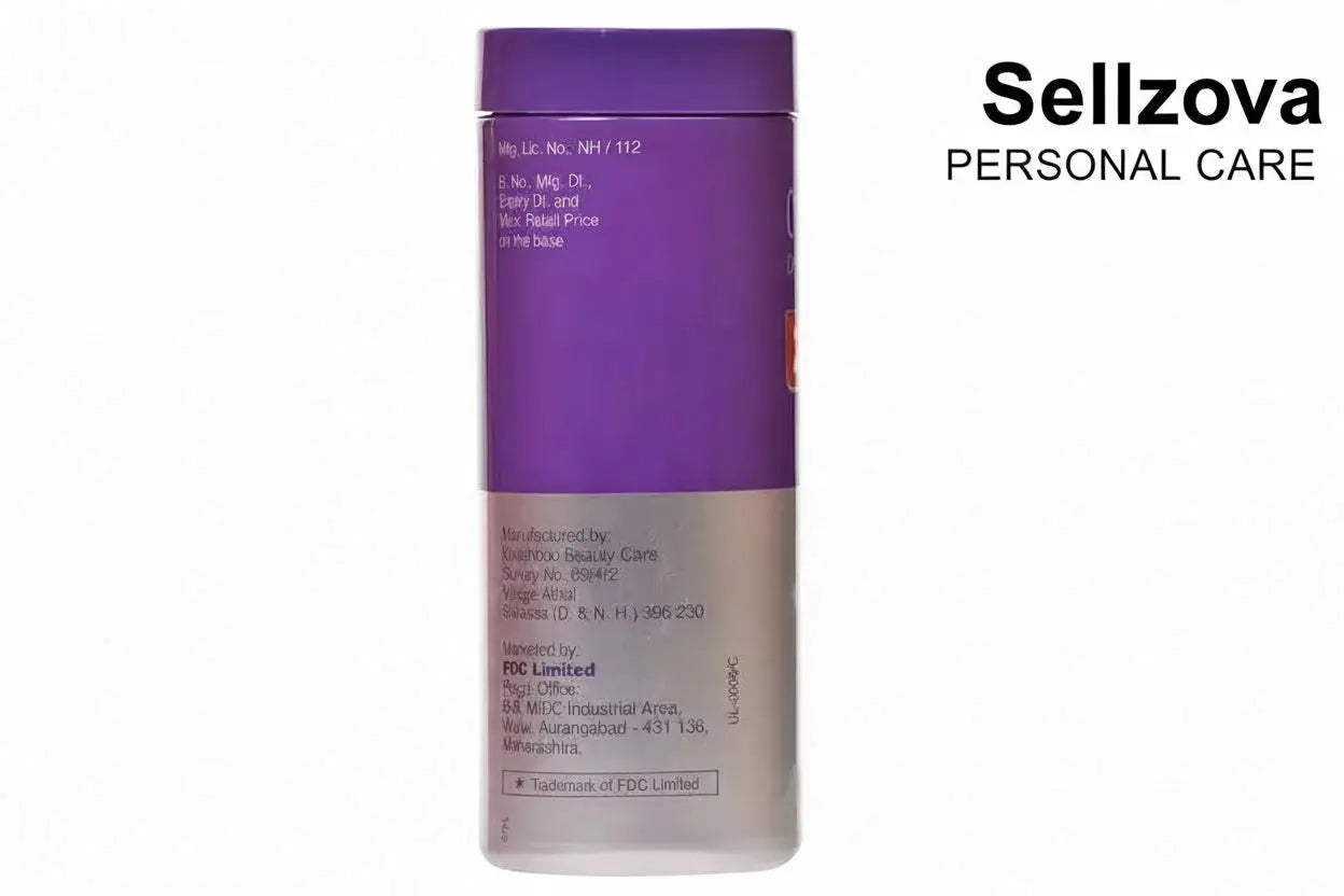 Purple skincare product container with text on a white background