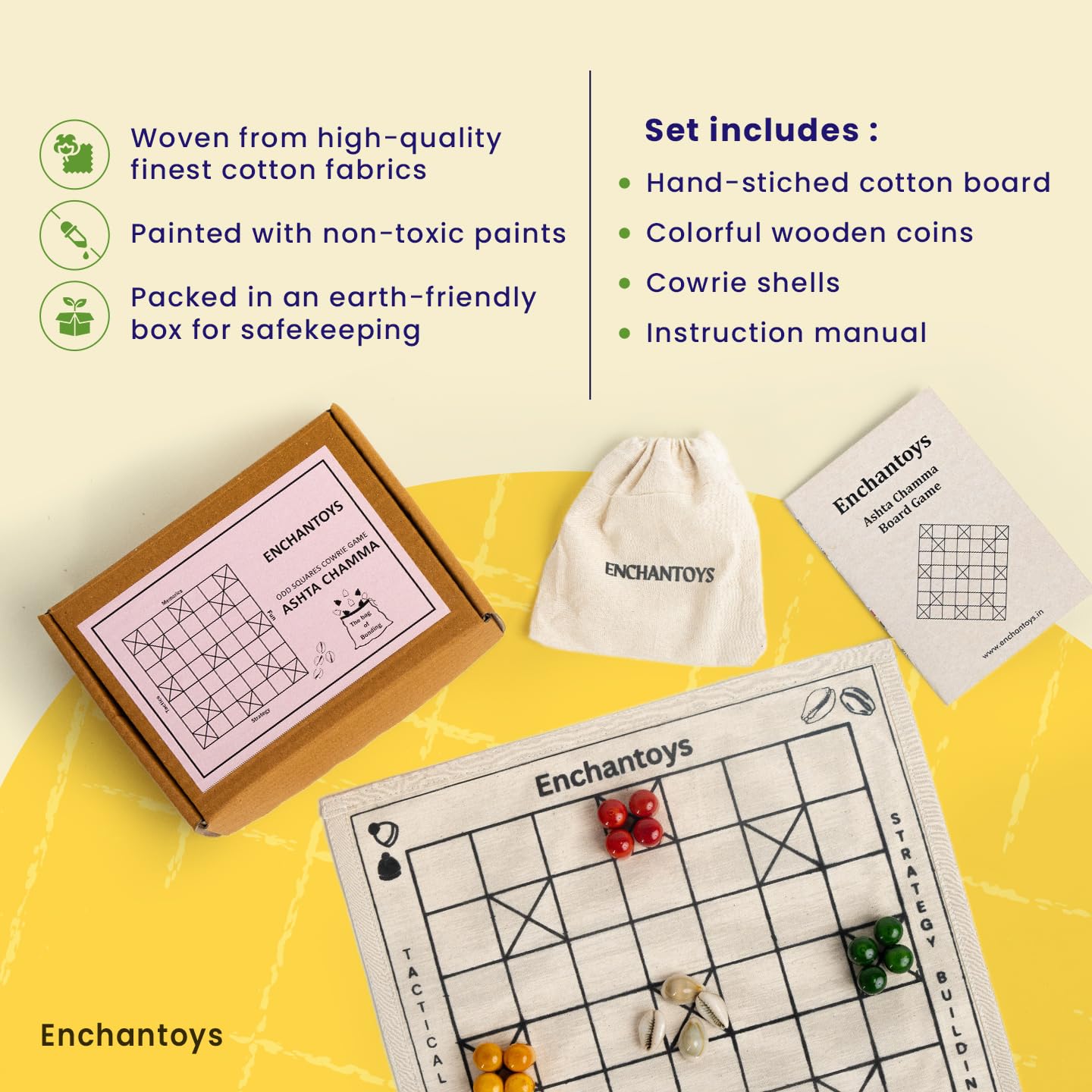 Ashta Chamma Cotton Fabric Board Game- Yellow
