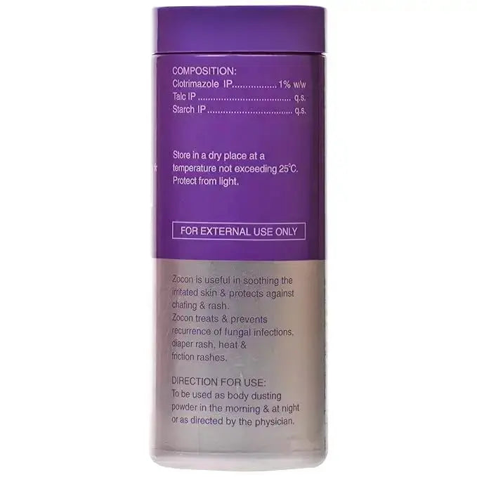Purple and beige container with text on a white background