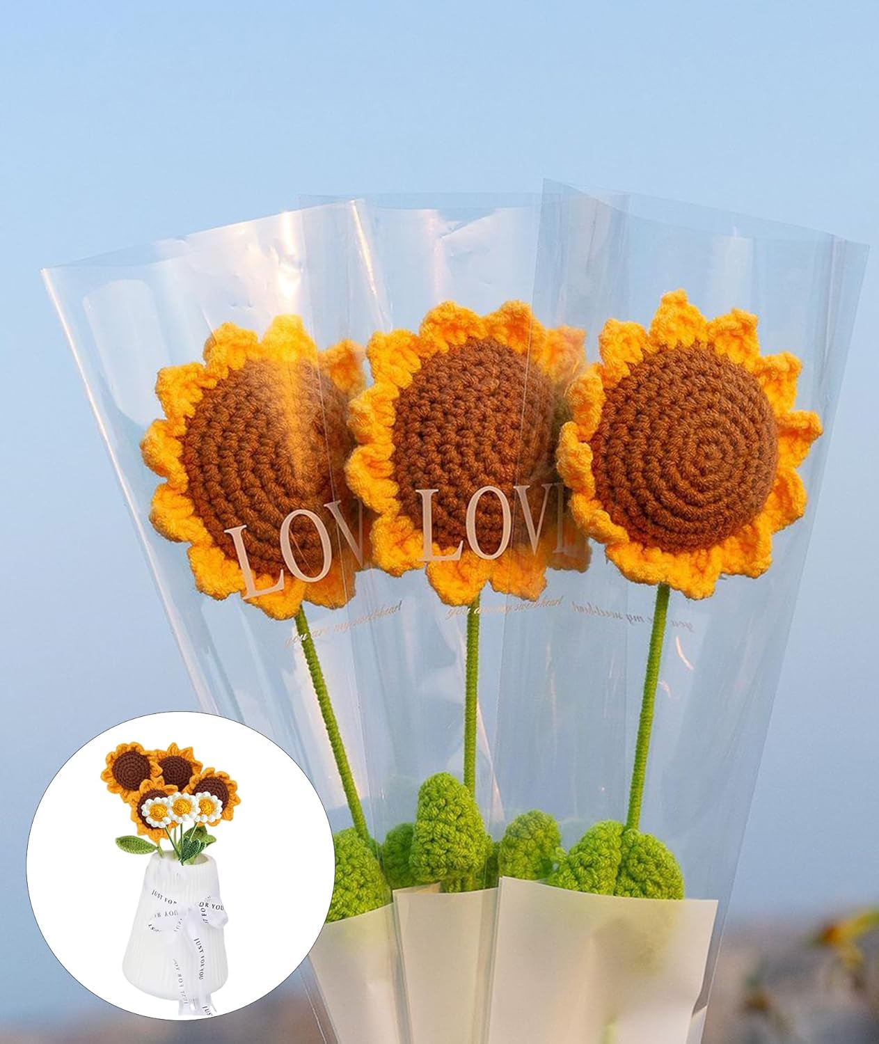 7PCS Crochet Sunflower Bouquet