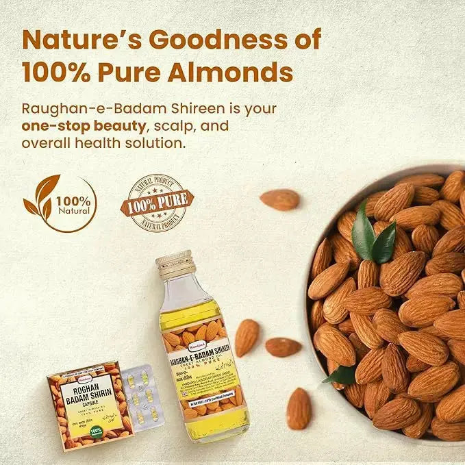 Hamdard Raughan-e-Badam Shireen 100ml | Pure Sweet Almond Oil for Skin, Hair & Wellness V2deliver.com