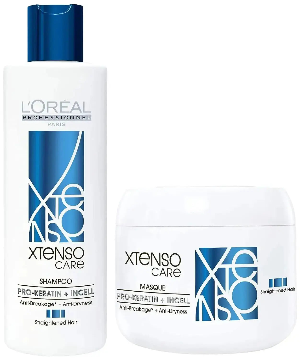 L'Oréal Professionnel Xtenso Care Combo – Shampoo 250ml + Hair Masque 196g | For Straightened & Chemically Treated Hair | BLUE Pack - Sellzova