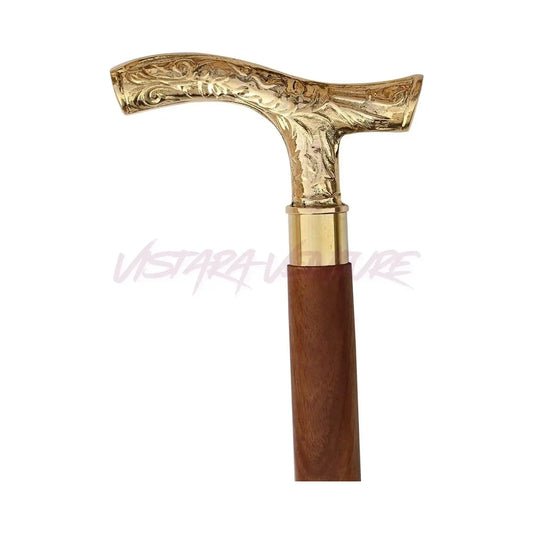 Walking Cane with Brass Handle – Handmade 36" Wooden Walking Stick for Men & Women – brass handle walking stick - Sellzova