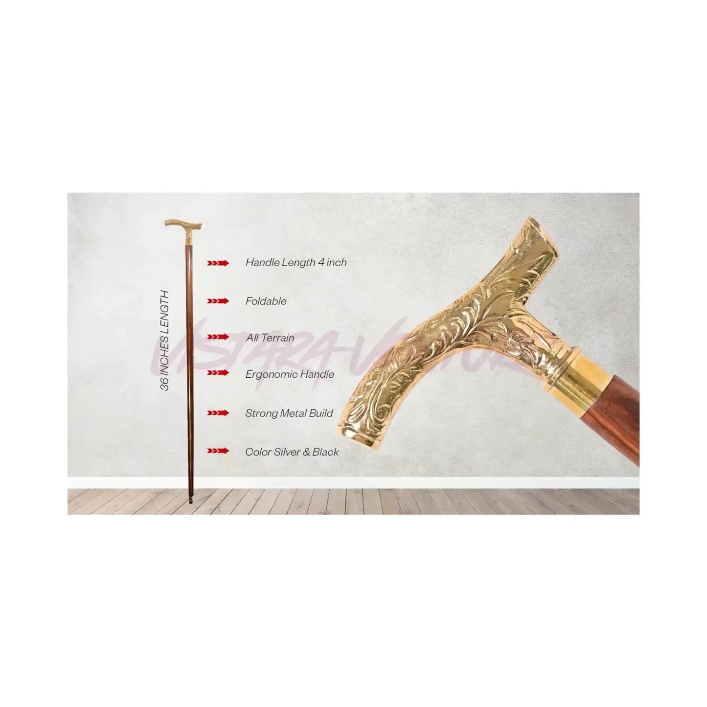 Walking Cane with Brass Handle – Handmade 36" Wooden Walking Stick for Men & Women – brass handle walking stick - Sellzova