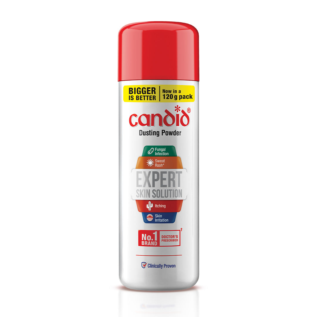 Candido dusting powder canister with red cap Sellzova