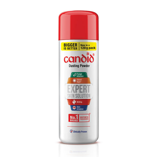 Candido dusting powder canister with red cap Sellzova
