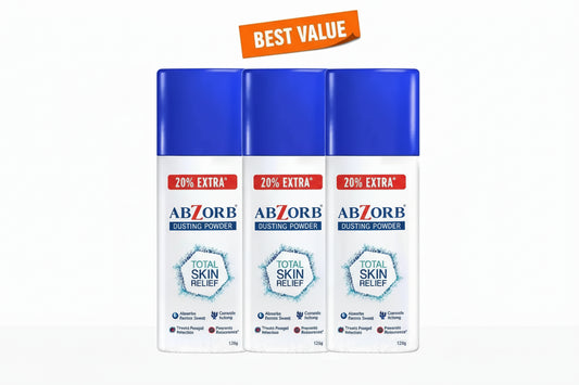 Abzorb Dusting Powder Pack of 3 (120g Each) | Anti-Fungal Talc for Itching, Rashes & Sweat Control Sellzova