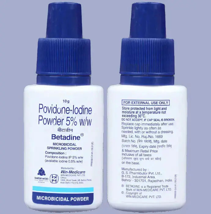 Betadine Antiseptic Powder 10g – Pack of 2 | Povidone Iodine 2.5% | Wound Healing & Infection Protection V2deliver.com