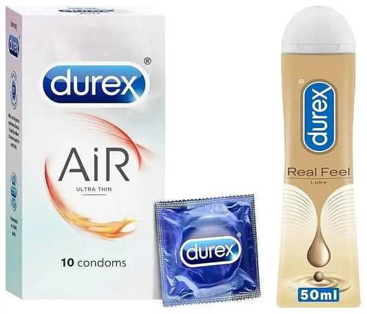 Durex Real Feel Lubricant 50ml & Durex Air Ultra Thin Condoms - 10 Count | Skin-Like Feel, Enhanced Pleasure Combo V2deliver.com