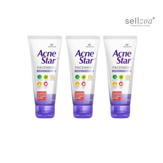 Mankind Acnestar Unisex Facewash 50g × 3 | Anti-Acne Face Gel with Salicylic & Glycolic Acid | For Oily & Acne-Prone Skin Sellzoa